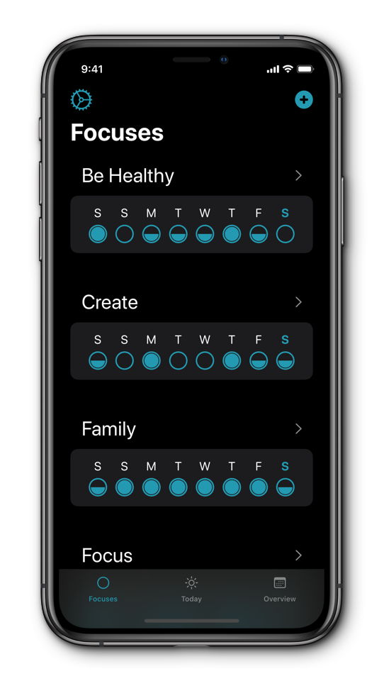 Screenshot of the Focuses app